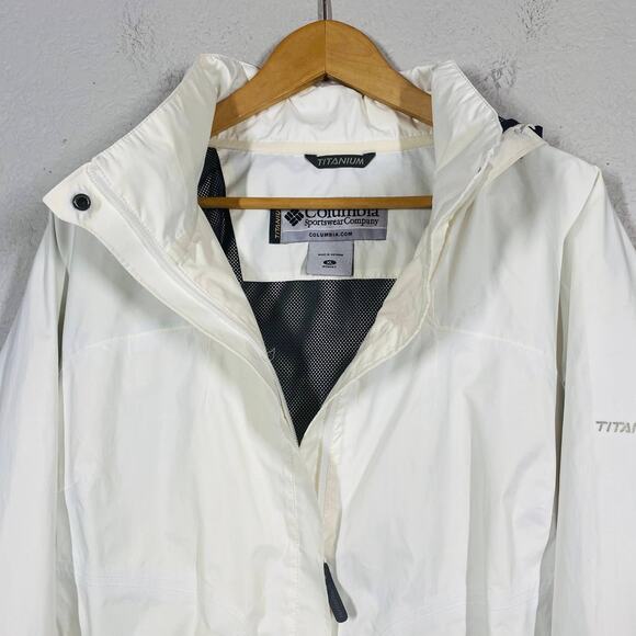 Columbia Full Zip Titanium Jacket Long Sleeve White Cream Hooded Sport Winter XL - Picture 2 of 6